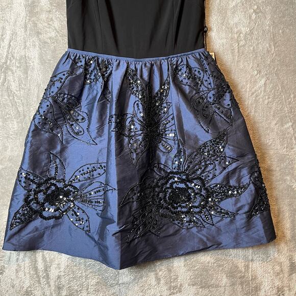 Adrianna Papell Sz 2 Jersey & Taffeta High‎ Neckline Beaded Dress Navy Black New - Picture 5 of 9